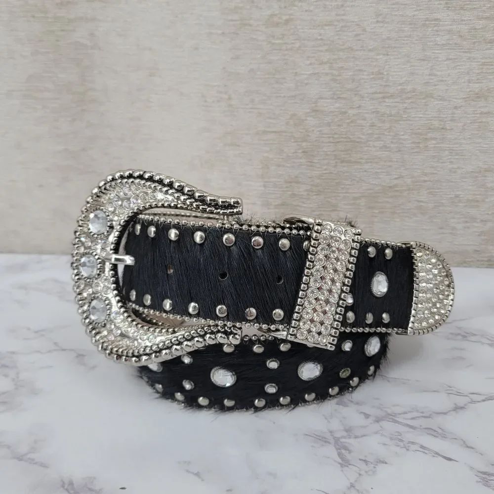Christine Alexander Pony Hair Cowhide Western Rhinestone Crystal Belt